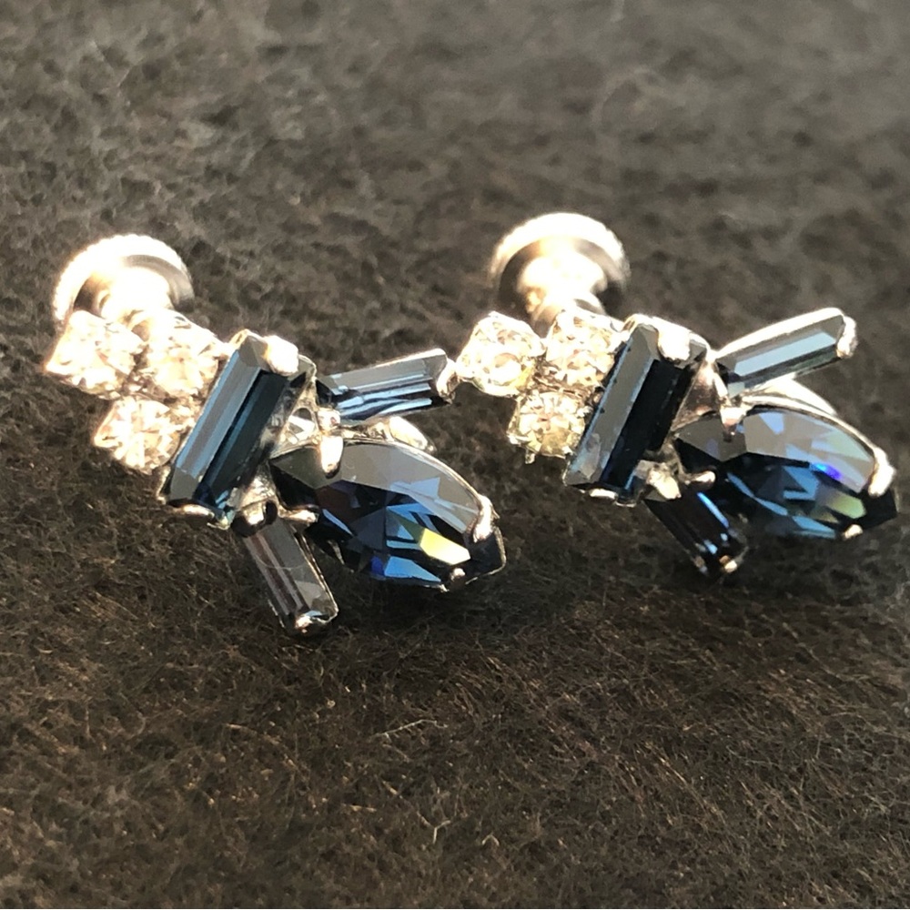 Vintage Sterling Silver Jay Flex Crystal screw back Earrings